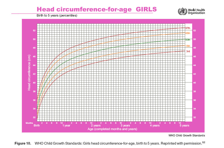 Figure 10. WHO Child Growth Standards: Girls head circumference-for-age, birth to 5 years. Reprinted with permission
