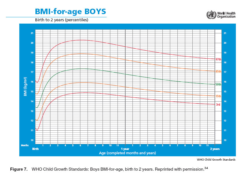 Figure 7. WHO Child Growth Standards: Boys BMI-for-age, birth to 2 years. Reprinted with permission.